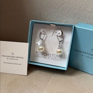 Touchstone Crystal by Swarovski Pearl Drop Earrings (New in Box)